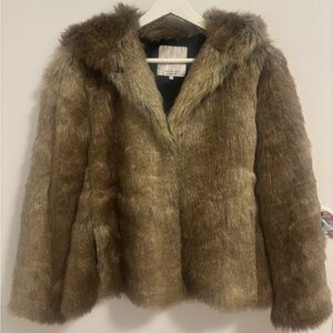 Zara Faux Fur Hooded Jacket size Small